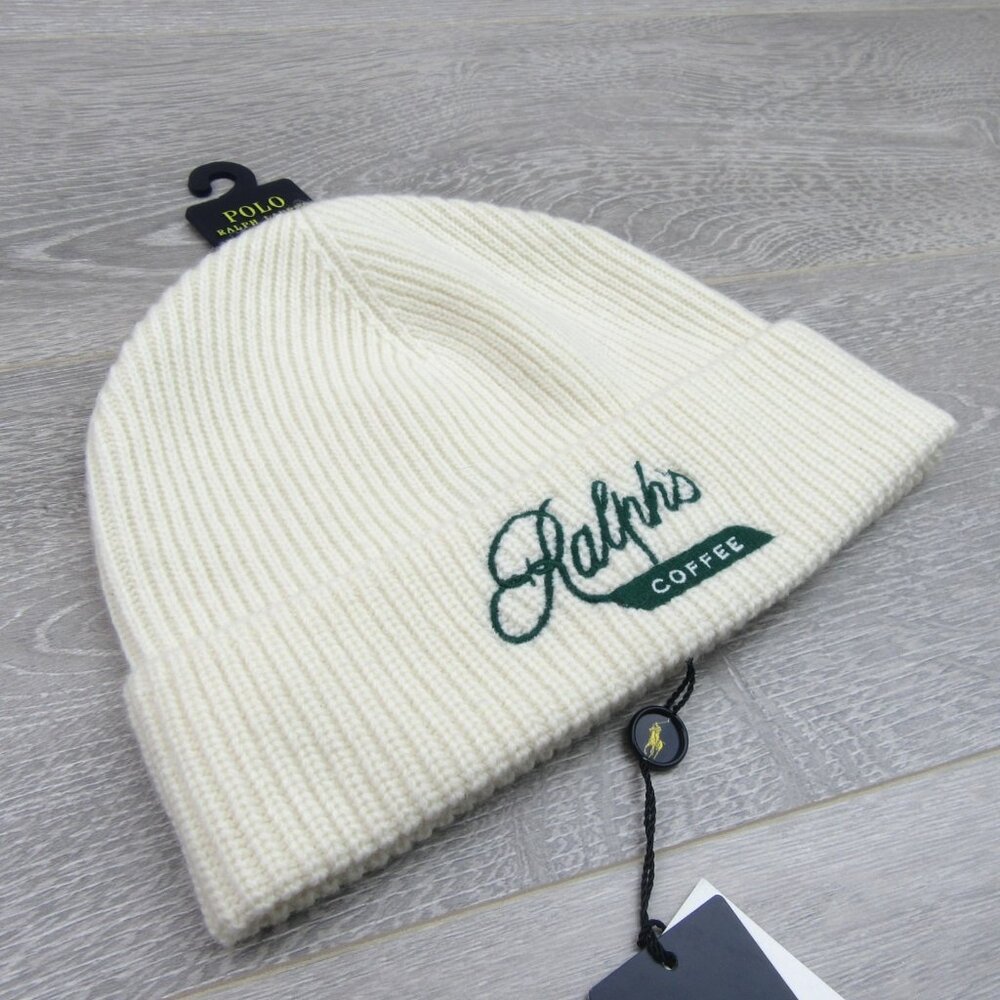 Polo Ralph Lauren Ralph’s Coffee Wool-Blend Cream Beanie Cap One Size NEW - Picture 6 of 12